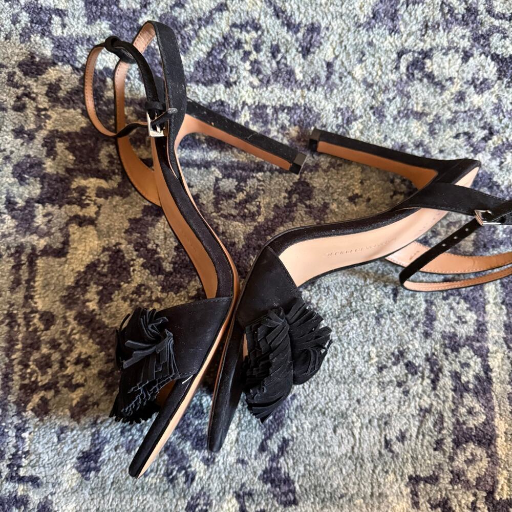 Banana Republic Black Honeysuckle Fringe Open Toe Heels Summer Going Out Preppy - Picture 8 of 11
